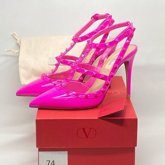 Valentino Garavani Rockstud Ankle Strap Patent-Leather Pumps size 38 - Picture 11 of 13